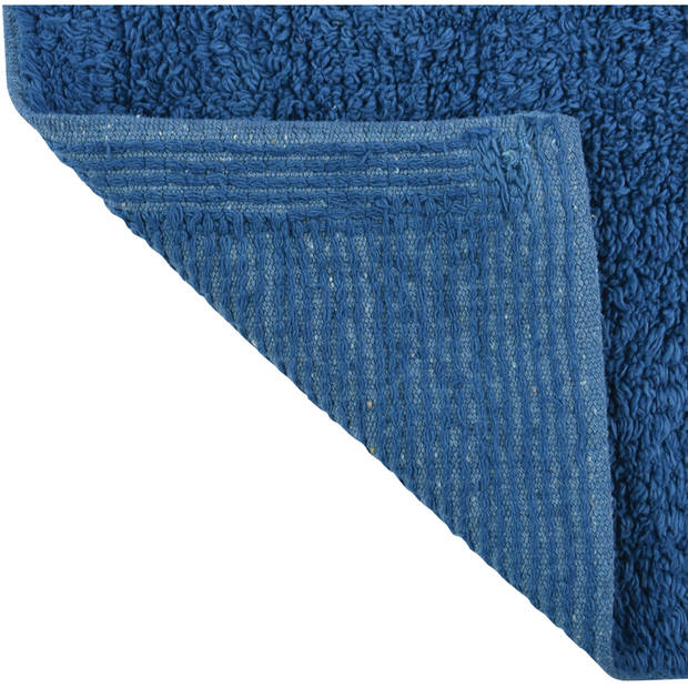 MSV Douche anti-slip mat en droogloop mat - Napoli badkamer set - rubber/polyester - donkerblauw - Badmatjes