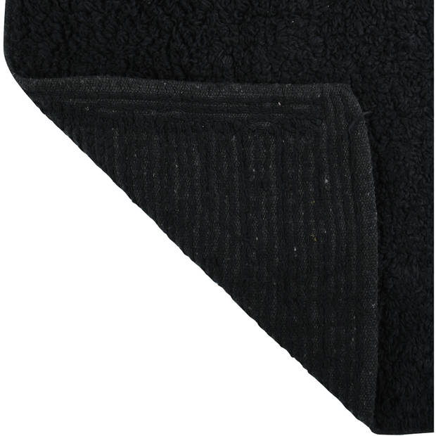 MSV Douche anti-slip mat en droogloop mat - Napoli badkamer set - rubber/polyester - zwart - Badmatjes