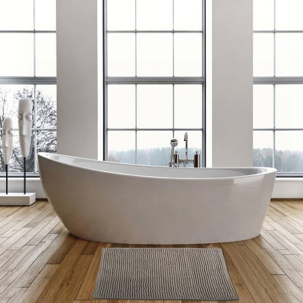 MSV badkamer droogloop mat - Milano - 40 x 60 cm - met bijpassend zeeppompje - beige - Badmatjes