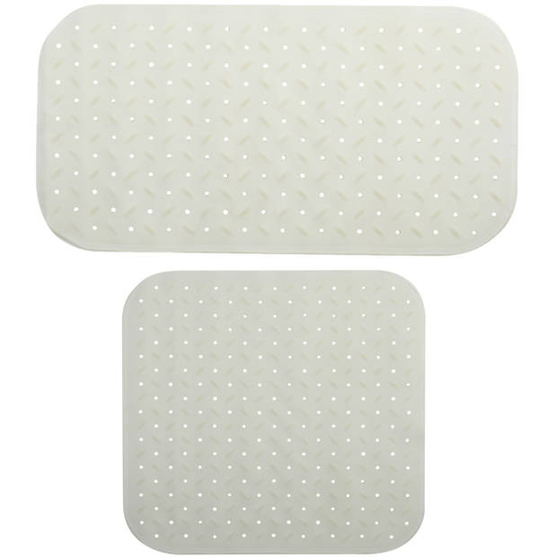 MSV Douche/bad anti-slip matten set badkamer - rubber - 2x stuks - wit - 2 formaten - Badmatjes