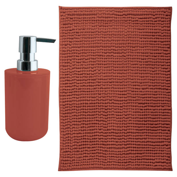 MSV badkamer droogloop mat - Milano - 40 x 60 cm - met bijpassend zeeppompje - terracotta - Badmatjes