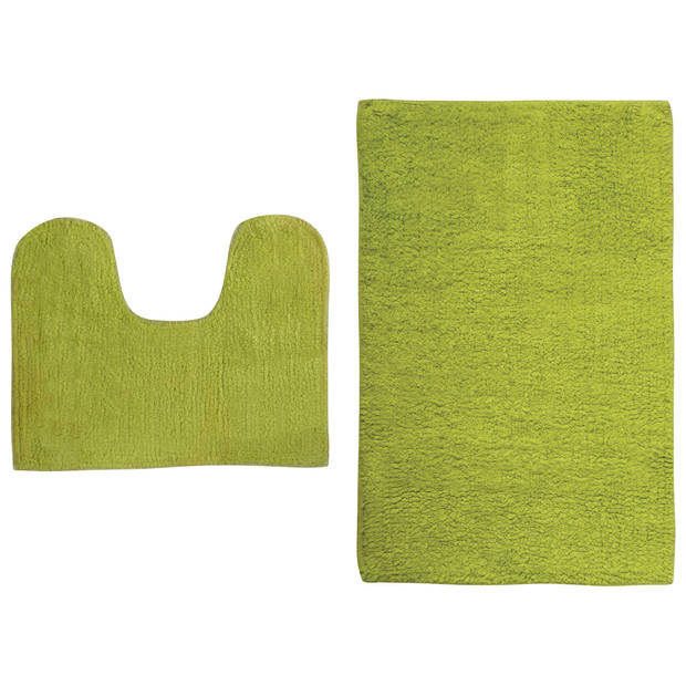 MSV Badkamerkleedje/badmatten set - voor op de vloer - lime/appel groen - 45 x 70 cm/45 x 35 cm - Badmatjes