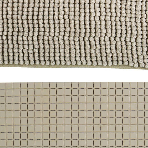 MSV Douche anti-slip mat en droogloop mat - Sevilla badkamer set - rubber/microvezel - beige - Badmatjes