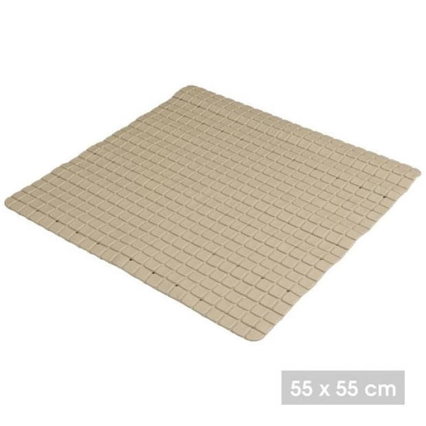 Urban Living Douche anti-slip en droogloop mat/tapijt - badkamer set - rubber/polyester - beige - Badmatjes