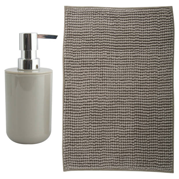 MSV badkamer droogloop mat - Genua - 50 x 80 cm - met bijpassend zeeppompje - beige - Badmatjes