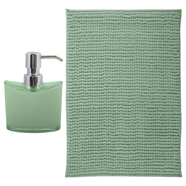 MSV badkamer droogloop mat - Bolzano - 40 x 60 cm - met bijpassend zeeppompje - groen - Badmatjes