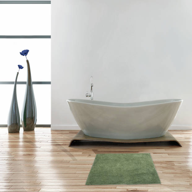 MSV badkamer droogloop mat/tapijt - Bologna - 45 x 70 cm - bijpassende kleur zeeppompje - groen - Badmatjes