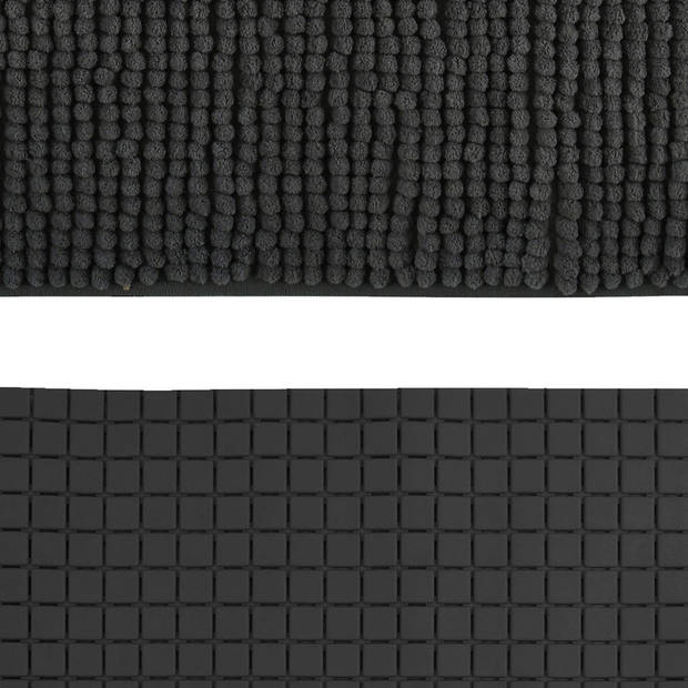 MSV Douche anti-slip mat en droogloop mat - Sevilla badkamer set - rubber/microvezel - donkergrijs - Badmatjes