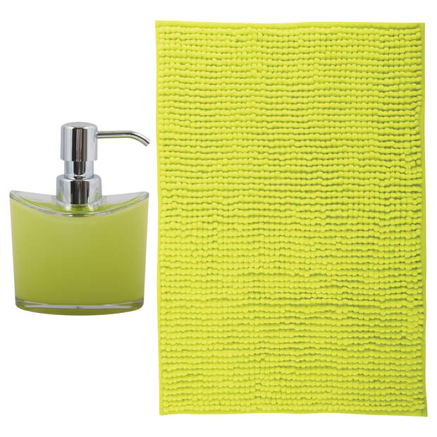 MSV badkamer droogloop mat - Bolzano - 40 x 60 cm - met bijpassend zeeppompje - limegroen - Badmatjes