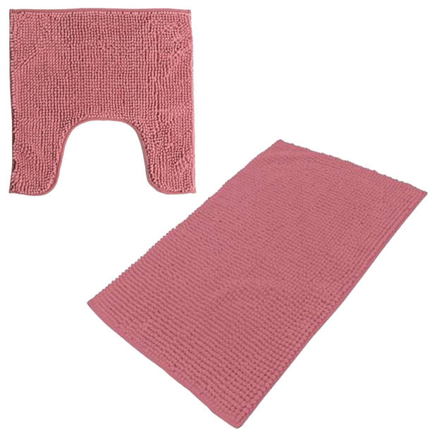 Urban Living badkamer droogloop matjes/tapijt - set 2x stuks - polyester - oud roze - Badmatjes