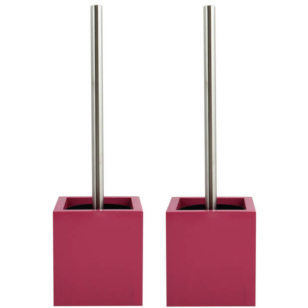 MSV Toiletborstel - MDF houder/rvs wc-borstel - 2x - fuchsia roze 37 cm - Toiletborstels