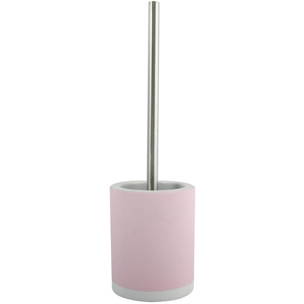 MSV Shine Toilet/wc-borstel houder - 2x - keramiek/metaal - lichtroze - 38 cm - Toiletborstels