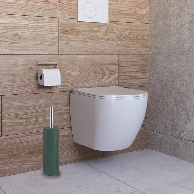 MSV Badkameraccessoire Moods - toiletborstel in houder - beker - zeeppompje - donkergroen - kunststof - Badkameraccessoi