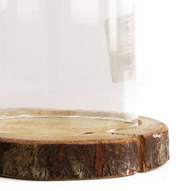 Dijk Natural Collections stolp - glas - houten bruin plateau - D13 x H17,5 cm - Decoratieve stolpen