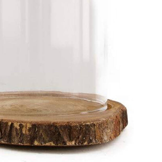 Dijk Natural Collections stolp - glas - houten bruin plateau - D18 x H26 cm - Decoratieve stolpen