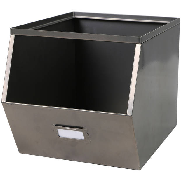 Urban Living Stapelbare opbergmand Open Metal Box - 2x - L23 x B32 x H21 cm - metaal - donkergrijs - Opbergmanden