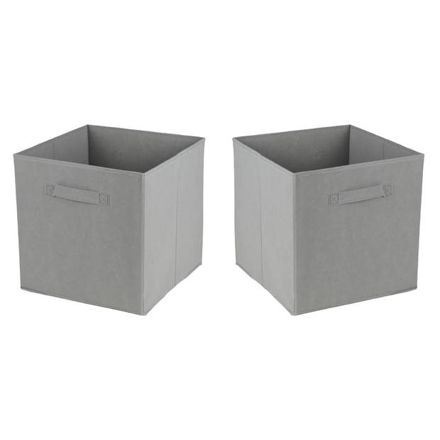 Urban Living Opbergmand/kastmand Square Box - 2x - karton/kunststof - 29 liter - grijs - 31 x 31 x 31 cm - Opbergmanden