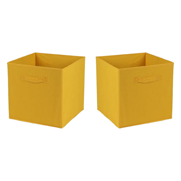 Urban Living Opbergmand/kastmand Square Box - 2x - karton/kunststof - 29 liter - oker geel - 31 x 31 x 31 cm - Opbergman