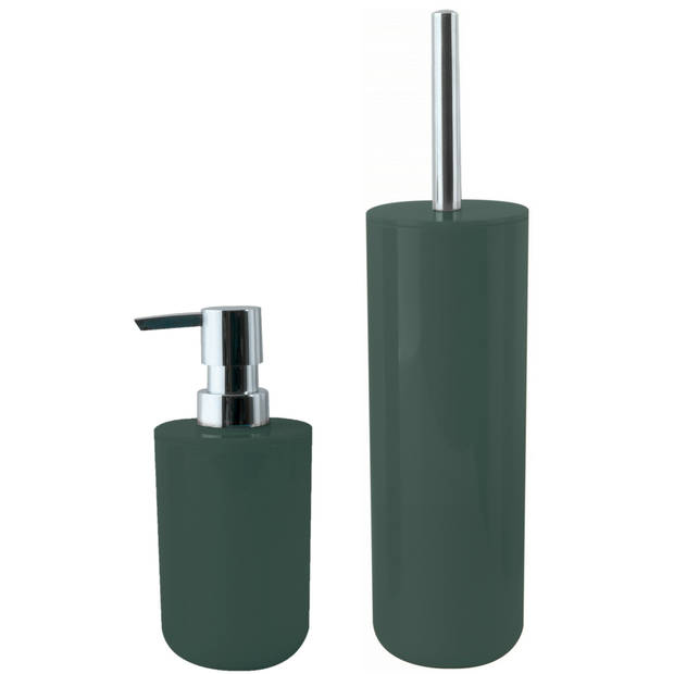 MSV Toiletborstel in houder 38 cm/zeeppompje set Moods - kunststof - donkergroen - Badkameraccessoireset