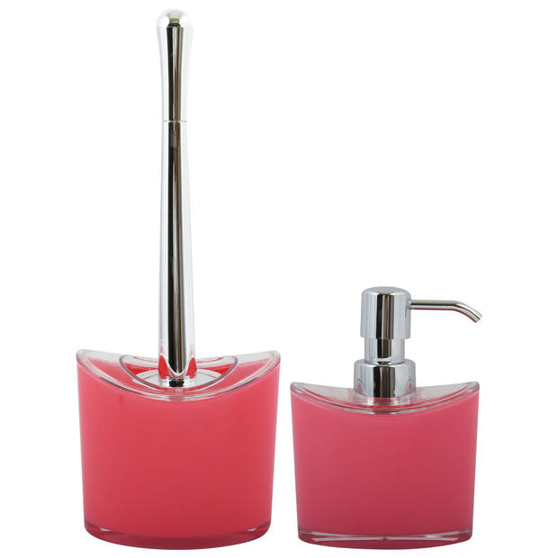 MSV Toiletborstel in houder/zeeppompje - badkamer set Aveiro - kunststof - fuchsia roze - Badkameraccessoireset
