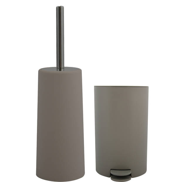 MSV Toiletborstel in houder/pedaalemmer set Moods - kunststof - taupe/beige - Badkameraccessoireset