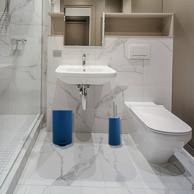 MSV Toiletborstel in houder 35 cm/pedaalemmer 3L set Moods - Kunststof - blauw - Badkameraccessoireset