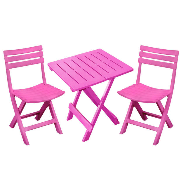 Sunnydays Klapstoelen 2x met bijzettafeltje set - buiten - roze - kunststof - Klapstoelen