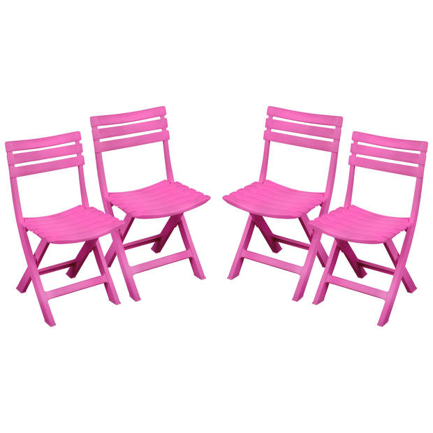 Sunnydays Klapstoel voor buiten/binnen - 4x - roze - 41 x 79 cm - stevig kunststof - Bijzet stoelen - Klapstoelen