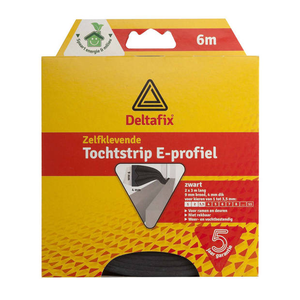 Tochtstrip - 2x - tochtwering - zwart - zelfklevend - E-profiel - 6 m x 9 mm x 4 mm - Tochtstrippen