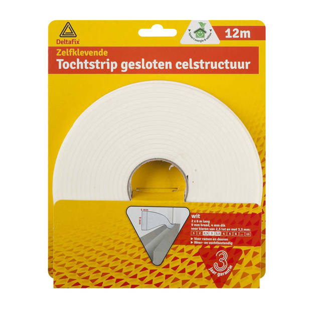 Tochtstrip - 2x - tochtwering - wit - zelfklevend - universeel - 12 m x 9 mm x 4 mm - Tochtstrippen