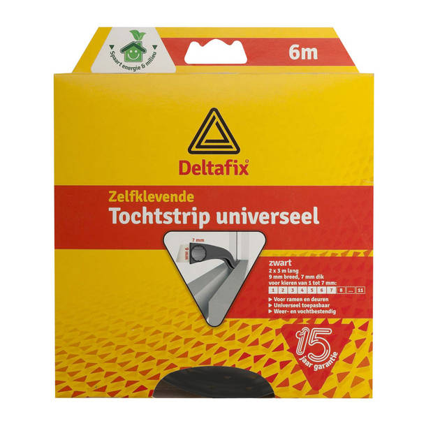 Tochtstrip - 2x - tochtwering - zwart - zelfklevend - universeel - 6 m x 9 mm x 7 mm - Tochtstrippen