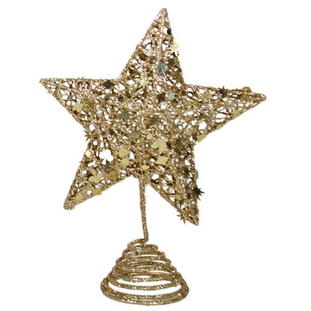 Gerimport Kerstboompiek - ster - kunststof - goud glitter - 25 cm - kerstboompieken