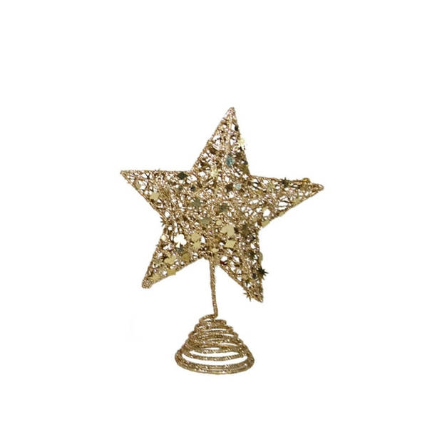 Gerimport Kerstboompiek - ster - kunststof - goud glitter - 25 cm - kerstboompieken