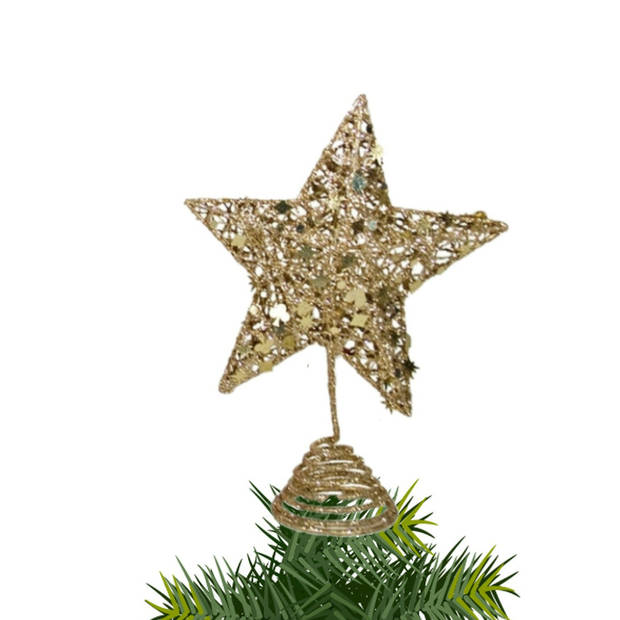 Gerimport Kerstboompiek - ster - kunststof - goud glitter - 25 cm - kerstboompieken