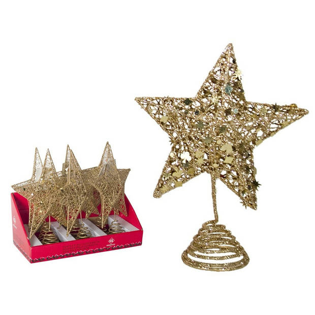 Gerimport Kerstboompiek - ster - kunststof - goud glitter - 25 cm - kerstboompieken