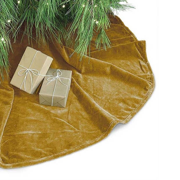 Unique Living kerstboomrok - goud velvet - D120 cm - polyester - Kerstboomrokken