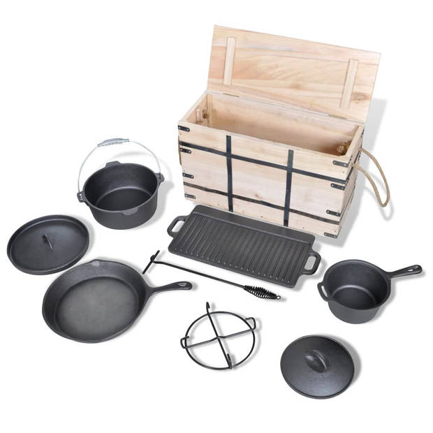 The Living Store Dutch Oven Set - 9-delig (18.95 kg) - Gietijzer - BBQ en picknick benodigdheden