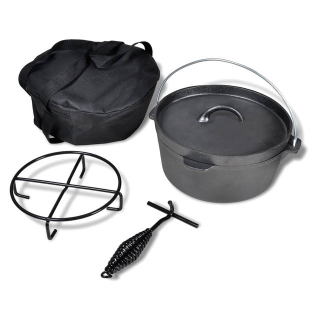 The Living Store Gietijzeren Braadpan - 4.2L - Zwart - 30x27x15cm - Inclusief Draagtas - Dekselheffer - Onderzetter