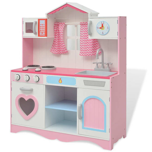 The Living Store Speelkeuken - Roze en wit - MDF/grenenhout - 82 x 30 x 100 cm - Klikgeluiden - Opbergruimte -