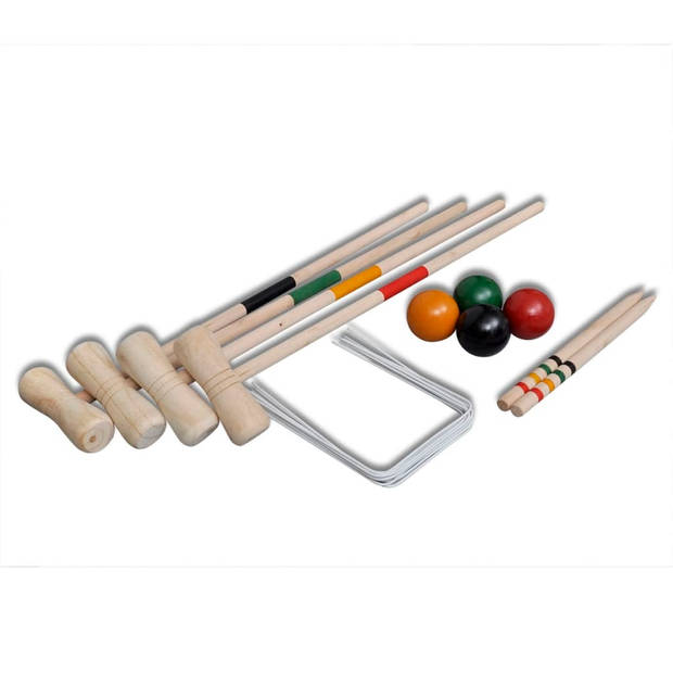 The Living Store Croquetset 4 spelers houten - traditioneel - grenenhout - 78 cm - inclusief hamers - ballen - pinnen