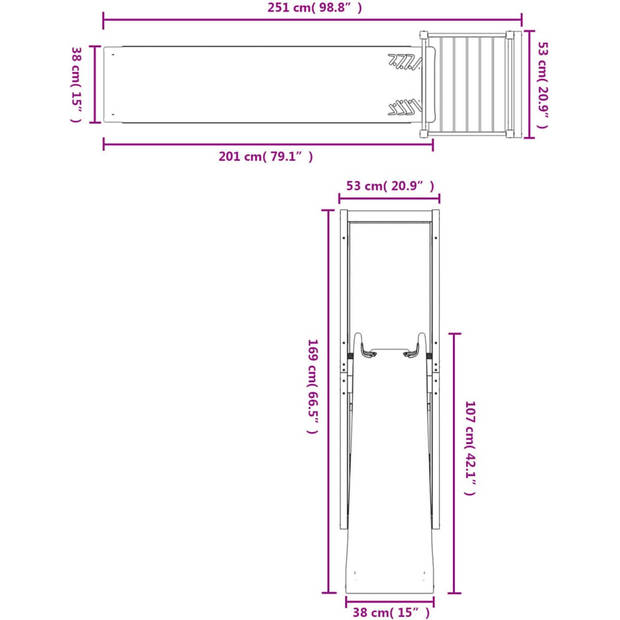 The Living Store Speelset - Speeltoren - Massief douglashout - 53 x 251 x 169 cm - Inclusief golvende glijbaan