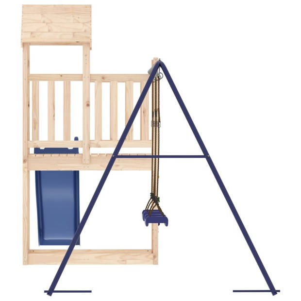 The Living Store Houten speelset - Speeltoren 495x186x214 cm - Golvende glijbaan - Dubbele schommel - Blauw