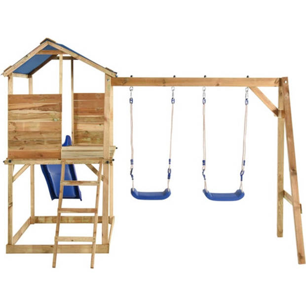 The Living Store Speelhuisset - Massief houten frame - 2 schommels - Klimladder - Glijbaan - 300x220x200 cm