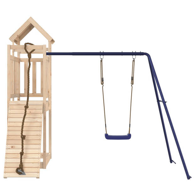 The Living Store Houten speelhuis - is een speeltoestel met klimwand - enkele schommel en zandbak - 243 x 186 x 214 cm