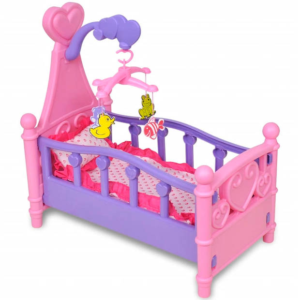 The Living Store Poppenbed Roze + Paars 48x27x49cm - Geschikt vanaf 3 jaar - Inclusief kussen - deken en kinderbed met