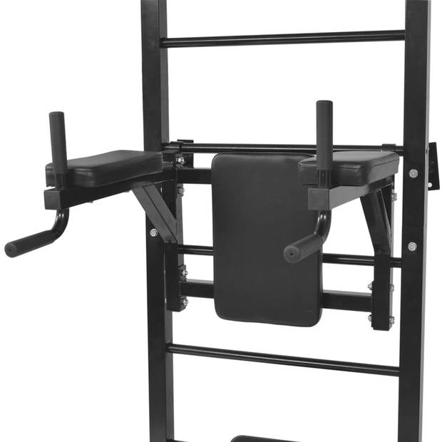 The Living Store Power Tower - verstelbaar dip-station - pull-up stang en sit-up bankje - zwart - 90 x 130 x 219 cm -