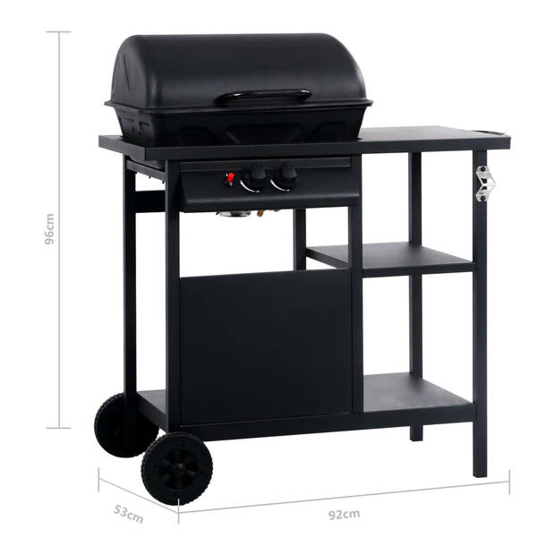 vidaXL Gasbarbecue met 3-laags zijtafel zwart