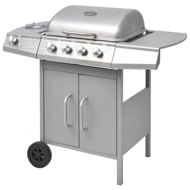 vidaXL Gasbarbecue 4+1 kookzone zilver