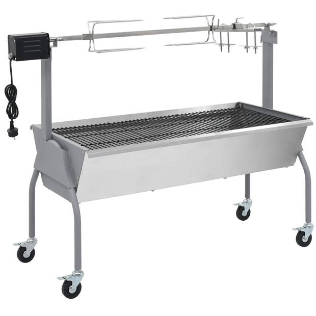 The Living Store Rotis BBQ Zilver - 129 x 55 x 100 cm - RVS spit - Hoogte verstelbaar