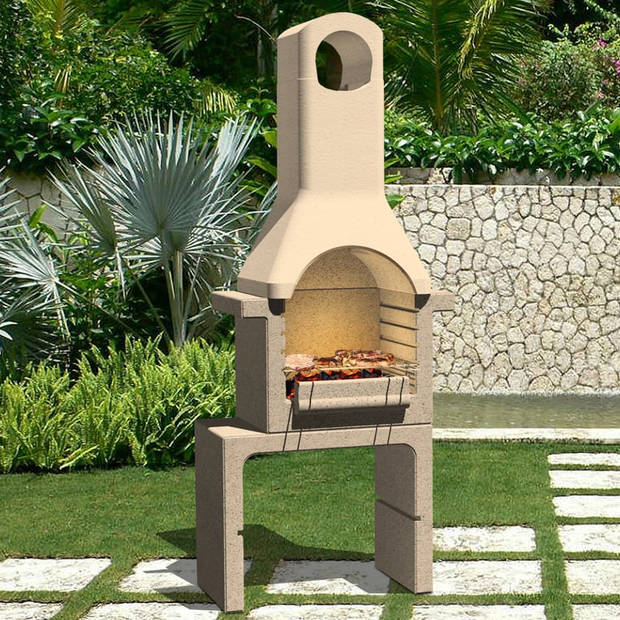 The Living Store Tuinbarbecue Beton - 76 x 43 x 195.5 cm - Verstelbare Grillhoogte - Bijzettafel - Schoorsteen